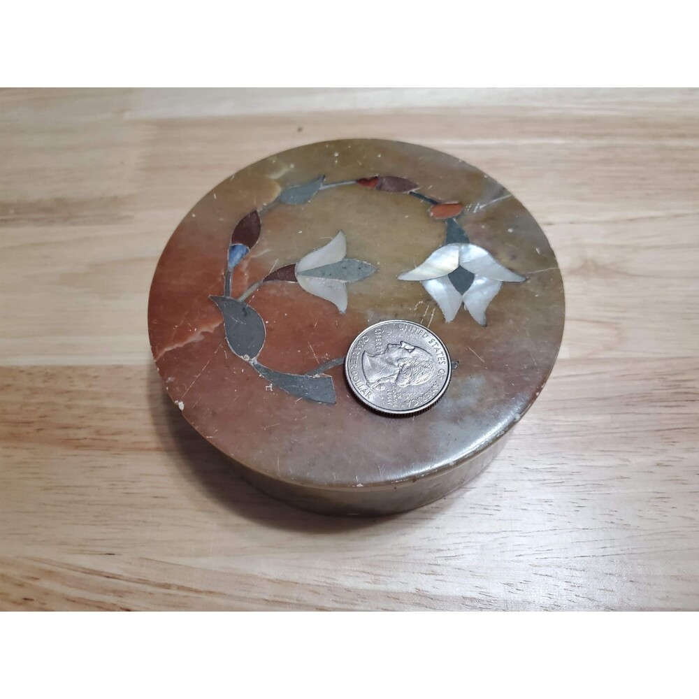 Large Hand Carved Soapstone inlaid Box